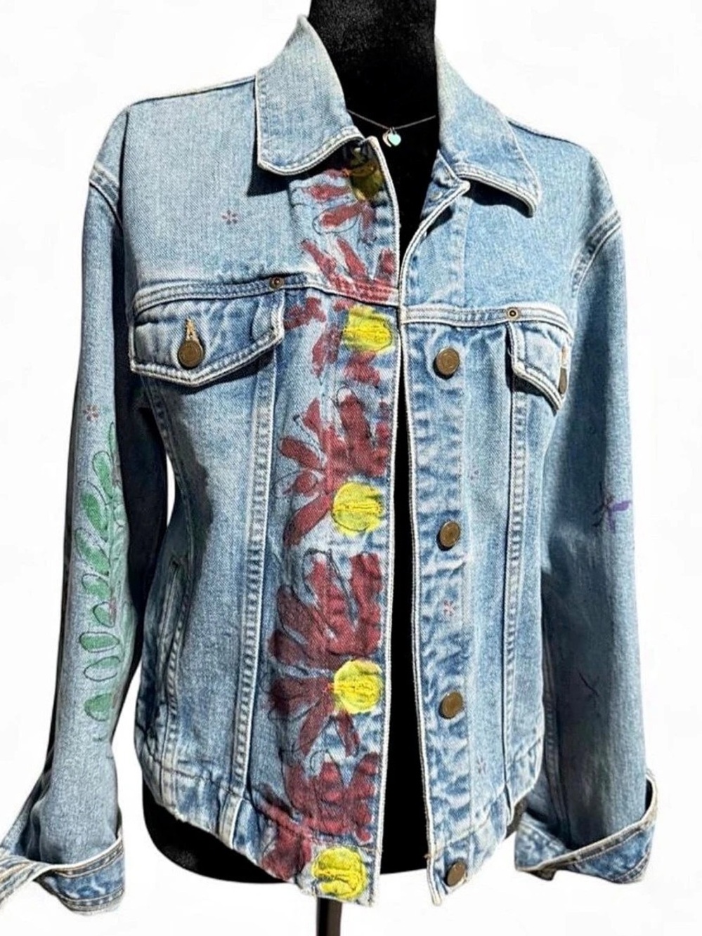 Vintage Liz Claiborne Hand Painted Denim Jacket Medium Wearable Art